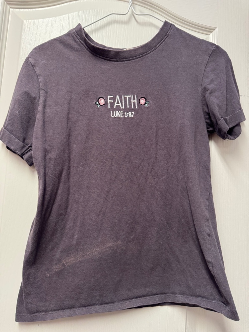 Faith Embroidered Tee with Floral Accents